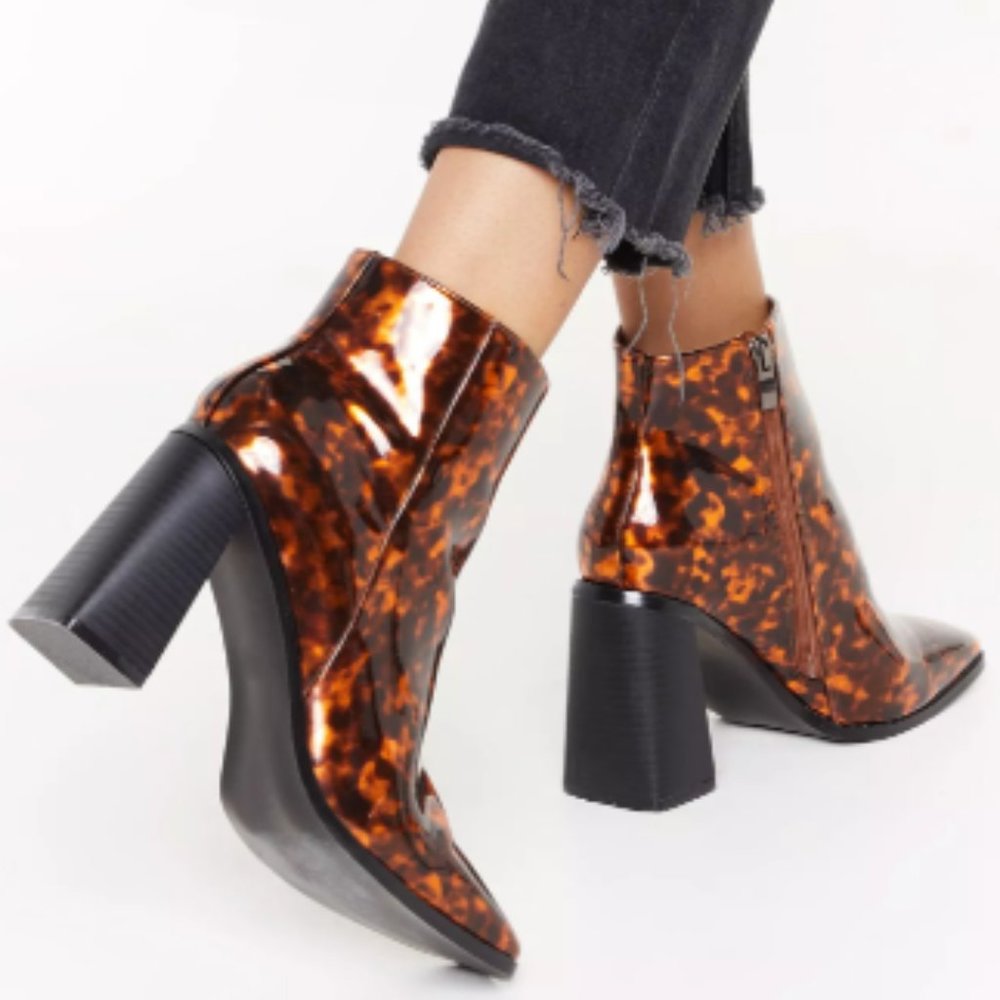 Nasty Gal Tort You'd Be Mine Faux Leather Ankle Boots US Size 8